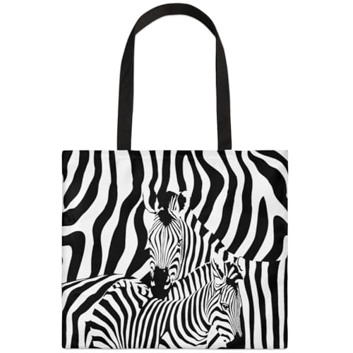 Mularoka Zebras Patterns Square Canvas Tote Bag Top Handle Purses Stylish Women Canvas Shoulder Tote Bags Reusable Handbags for Work Travel Picnic Beach Shopping Gym Hiking