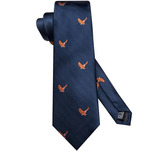 Image of Hi-Tie Navy Blue Eagle Ties Set for Men Woven Formal Necktie Lapel Pin Pocket Square Cufflinks Sets Formal Business Wedding