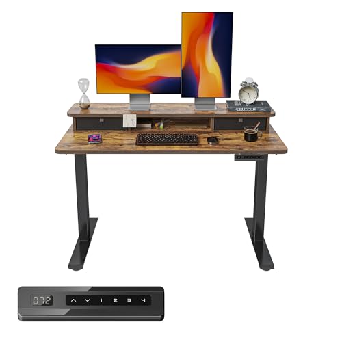 FEZIBO 48 x 24 Inch Height Adjustable Electric Standing Desk with Double Drawer, Stand Up Table with...