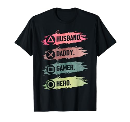 Husband Daddy Gamer Hero Funny Gaming Dad Father's Day T-Shirt