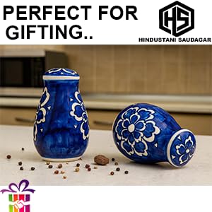 Image of HS HINDUSTANI SAUDAGAR Royal Flora Salt and Pepper Ceramic Salt Shaker dispensers Set of 2(130ml Each) Spice Container & Sprinkler for Dinning Table Kitchen Ideal for Home Daily use and Gifting.