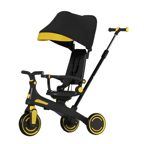 【7段階に変形】三輪車 子供用 キッズバイク ペダル付き 多機能 手押し棒付き 背もたれ付き 7in1 1-5歳 ランニングバイク 座面回転 自転車 【成長に合わせて使える】 (イエロー)