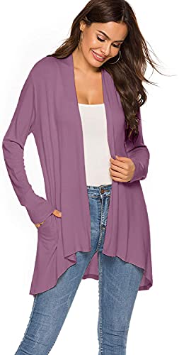 Pogtmm Womens Cardigans Fall Casual Long Sleeve Open Front Sweater Jackets Purple Xl #TOP1