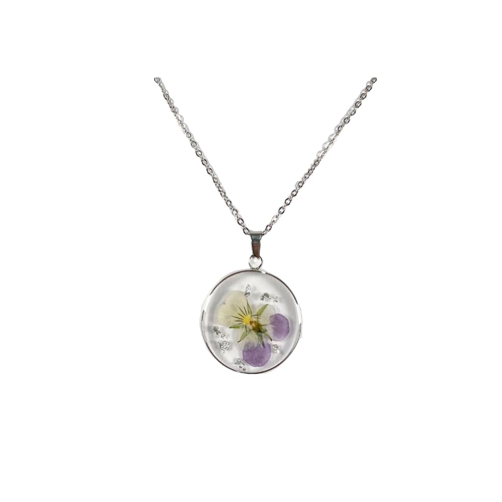 Caiyao Real Flower Pressed Necklace Handmade Necklace Month Birth Flower Necklace for Women Gift