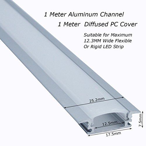 Litever 10 Pack Recess Aluminum Channels for LED Strips 1 Meter / 3.3 FT- Flush Mounting for Max 12mm Wide Flexible or Rigid LED Strip Frosted Diffused Milky Diffuser with Clamps End Caps-LL-007-G