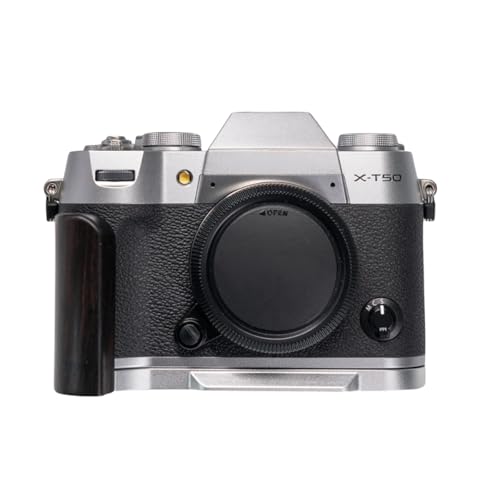 Fujifilm 富士 X-T50 XT50 専用 カメラウッドグリップ 高級檀木材 木製ハンドル メタルベース L型グリップ ハンドメイド カメラケージ 電池交換可能 軽量設計 (ブラック+ホワイト)