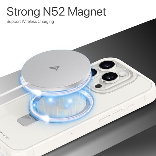Image of Vaku Luxos Astros Magpro Back Cover Case for iPhone 15 Pro Max with Magnetic Alloy Ring Metal Kickstand Scratch Resistant Slim Thin Military-Grade Protection Compatible with MagSafe - White