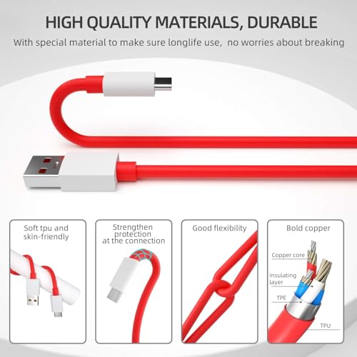 Image of Tufento 65W WARP /DASH Charging Type C Cable (1m, Red) - Ultra Fast USB Type C Data Sync Cord Compatible with OnePlus, Realme, Vivo, Oppo, iQOO, Samsung, Poco, Xiaomi