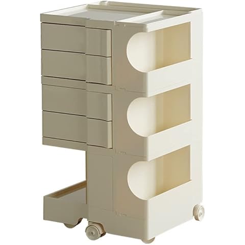 3 Layer Rotating Nightstand Impact Resistant Plastic Wheel Bedside Table Bedroom Office (Beige Same Color Wheel) Cover