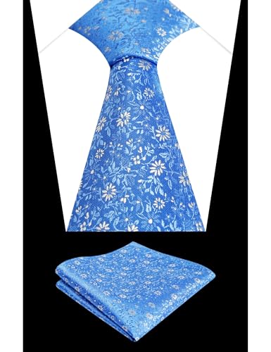 Image of Alizeal Mens 3.15inches Exquisite Floral Tie with Small Flower Printed Pocket Square