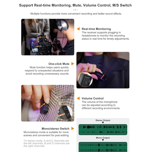 Comica Vimo Q Mini Sistema de microfone de lapela sem fio de 4 canais, redução de ruído, porta USB-C