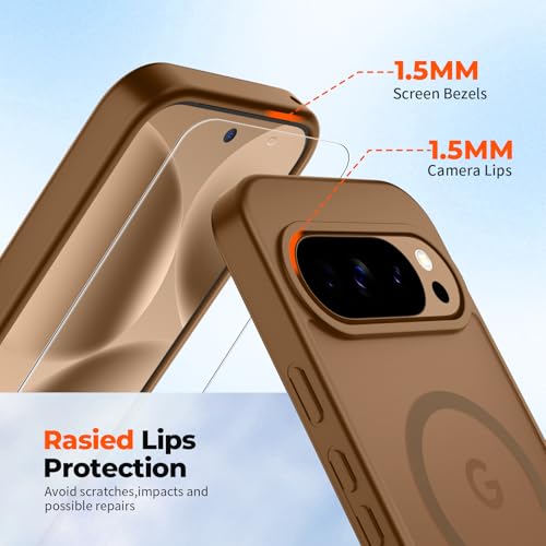 Image of SUPFINE Magnetic for Google Pixel 10 Pro XL Case with Screen Protector, (Built-in Magnets) ((Military Grade Drop Protection) Slim Translucent Shockproof Phone Case,Brown