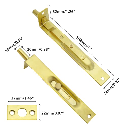 Kyuionty Stainless Steel Door Flush Bolt Latch 6 Inch L Type Lever Action Flush Slide Lock Bolt, Gold - Image 2