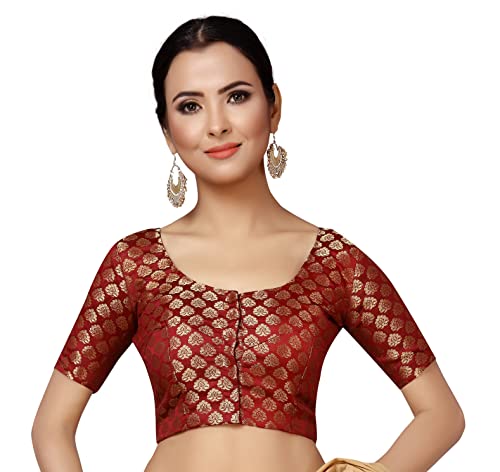 Image of Studio Shringaar Women's Readymade Brocade Short Sleeves Saree Blouse