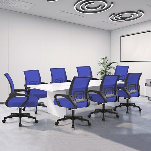 Image of Yaheetech Mid-Back Mesh Office Chair Adjustable Ergonomic Computer Task Chair Swivel Rolling with Lumbar Support Armrest for Home Office Work Study, Blue