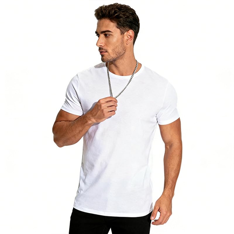 Men's T-Shirt Short Sleeve Pure Cotton Crew Neck Tshirts Preshrunk Non-Shrinking Basic Tees, Multipacks