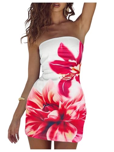 Image of WDIRARA Women's Floral Print Mini Tube Dress Summer Strapless Sleeveless Bodycon Dresses