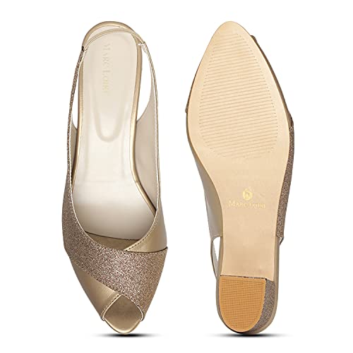 Image of Marc Loire Women's Slip On Shimmer Peep Toes Block Heel Fashion Sandals for Casual, Outdoor, Party and Holidays