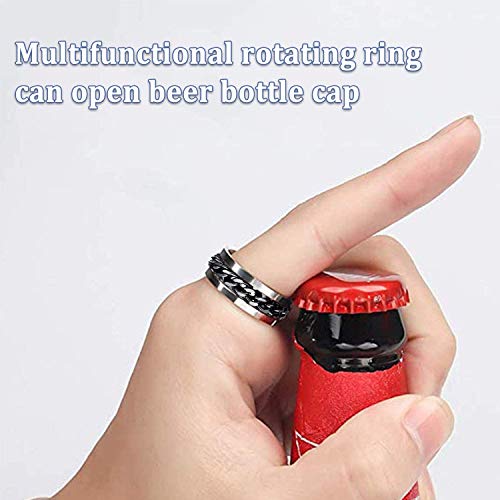 Byhoo Ring Drinks Bottle Opener for Women Men, Beverages Cap Opening Tool Durable Portable Remover Household Appliances Kit Gadget Perfect Utility Gift for Parties Punk Silver + Black, Size 11 (2 PCS)