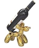 WE-CY artware Creative Balloon Dog Wine Bottle Holder Doubles as Standalone Statue Decor and Bookend for Dog Lovers,Modern Decoration for Kitchen,Living Room,and Bar,Ceramic,Metallic Chrome Gold