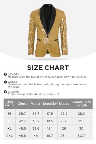 كوكولاند جاكيت توكسيدو للرجال من الترتر، معطف رياضي مزين بالترتر, ذهبي, L