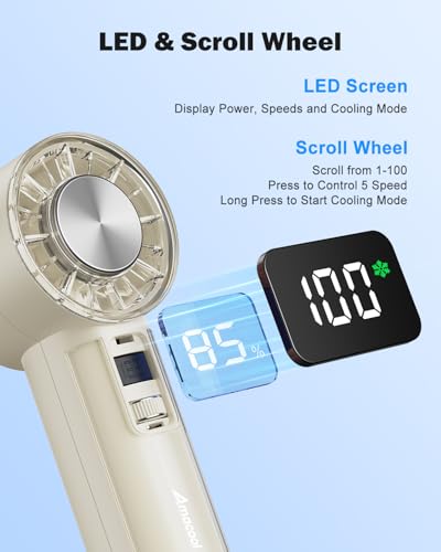 Image of AMACOOL Handheld Fan with Ice Cooler, Mini Portable Fan Rechargeable, 18Hrs Cooling, 0-100 Adjustable Speed, Small Yet Powerful, Personal Hand Fans for Travel, Beach, Outdoor, Makeup, Gifts for Women