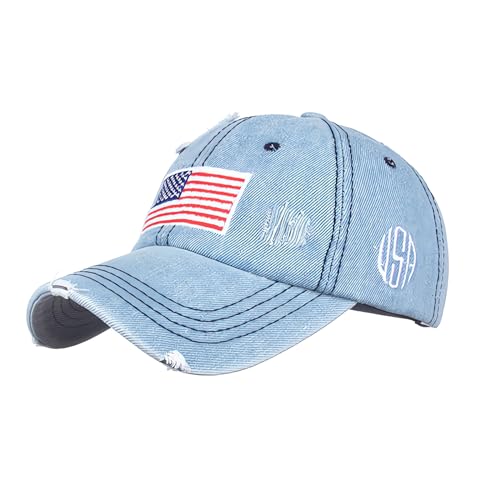 Krirteh American Flag Baseball Caps Embroiderred USA Flag Denim Baseball Hats Dad Hat Adjustable Cowboy Trucker Caps for Men Women