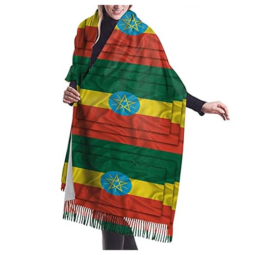 Gul röd grön stjärna Etiopien flagga lång halsduk mode tryckt sjal sjal mjuk lätt unisex för vinter höst kvinnor män