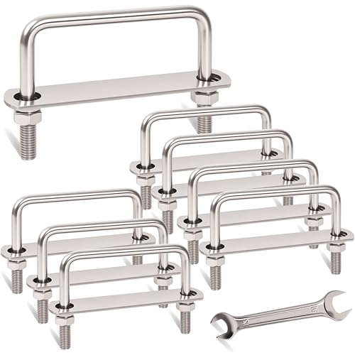 Image of 8 Pcs M10 Square U Bolts 4 Inch Wide, 3 /8 inch x 4 inchW x 3 inch L | 304 Stainless U Bolt Heavy Duty with Nuts,Bolt Plate and Washers,4 inch u bolt,Metric bolts