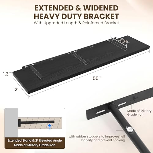 Image of Dreamland 55 inch Floating Shelves for Wall, 12 inch Deep Slim Black Floating Shelves, Wall-Mounted Shelves for Bedroom, Living Room, Kitchen, Bathroom - Set of 2