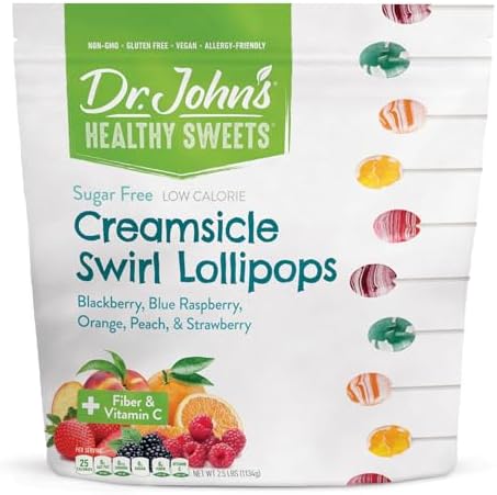 Dr. John’s Sugar Free Candy, Healthy Lollipops with Zero Sugar, Low Calorie Snacks, Keto Friendly Hard Candy Sweets, Creamsicle Swirl Oval Lollipop, 150 Count, 2.5 LB
