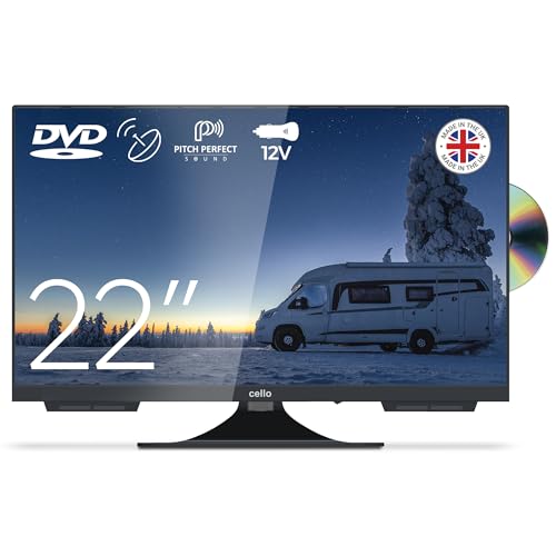 Cello Televisor de Viaje C2224F de 22 Pulgadas, sin Marco, HD, Gran Angular, de 12 voltios, con Reproductor de DVD, Triple sintonizador y Sonido, Apto para autocaravanas y caravanas
