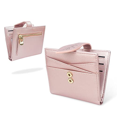 CONISY Small Wallet for Women, RFID Blocking Slim Leather Bifold Front Pocket Womens Wallet with Zipper Coin Purse (Pink)