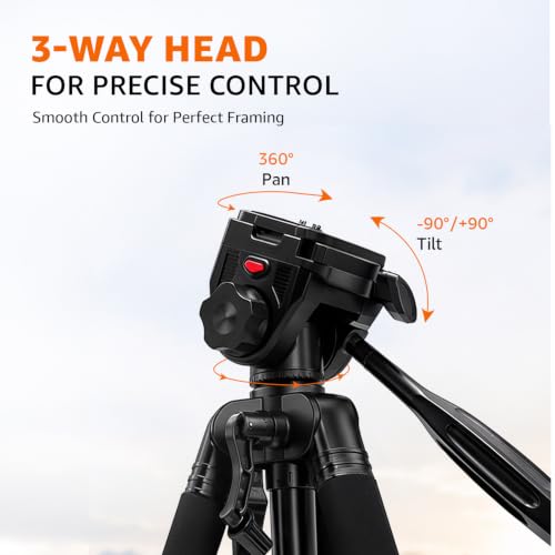 Image of Amazon Basics 67-Inch Aluminium Tripod for DSLR & Camera, 5.57 Feet Operating Height, 5kg Load Capacity, Portable Lightweight with 360 Ball Head, Clip Lock & Carry Bag, for Photography & Video