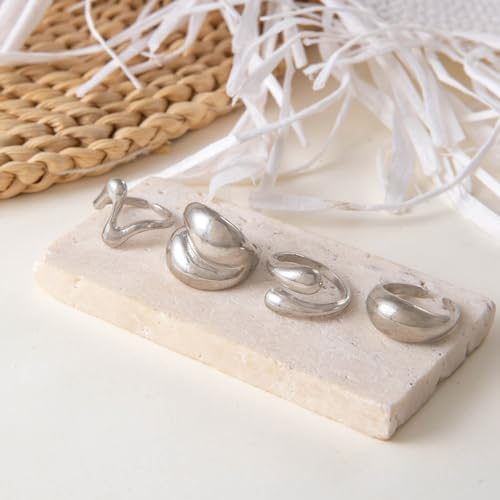 Image of Shining Diva Fashion Stylish Trendy Finger Rings Set for Women & Girls | Chunky Minimal Statement Ring Combos Modern Elegant Jewellery Collection