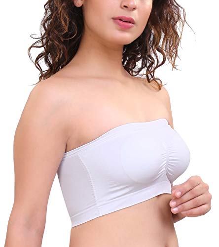 Image of GLAMORAS Polyester Spandex Padded Strapless Non Wired Removable Pads Seamless Bandeau Tube Top Bra