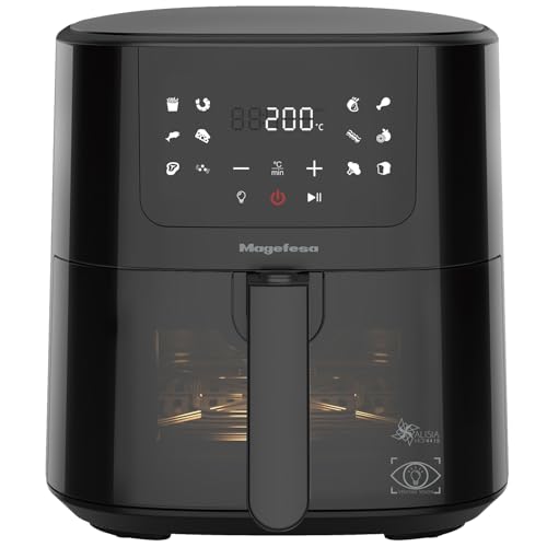 Magefesa Alisia - Freidora de Aire, 1500W, 5 Litros, 11 Funciones, Limpieza Sencilla, Aire Caliente 360º, Apagado Automático, Desmontable, Negra