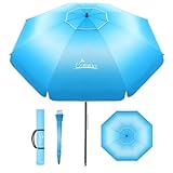 UIRWAY 8.5FT Beach Umbrella, Heavy Duty Windproof Beach Umbrellas with Sand Anchor & Tilt, Sun Protection Portable Beach Umbrella with Carrying Bag for Beach, Patio Garden Pool Outdoor