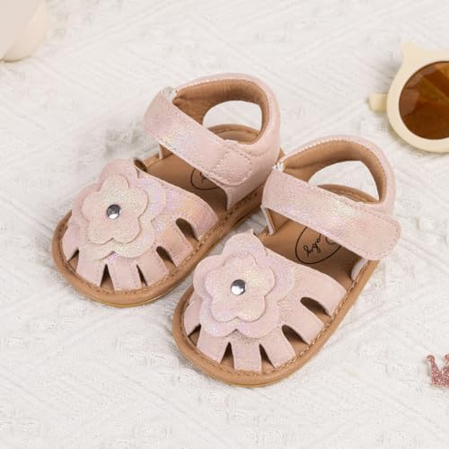 Image of Meckior Baby Toddler Infant Girls PU Leather Soft Open Toe Summer Sandals Flower Princess Flat Shoes