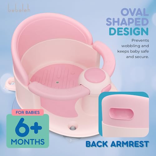 BEBELEH™ Baby Bath Seat [Original] for Babies 6 Months & Up - Safe Infant and Toddler Baby Bathtub Seat for Sitting Up - Baby Bath Tub Baby Tub Seat for Shower (Pink) - Thumbnail 4