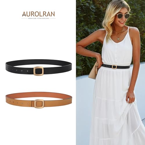 Image of Aurolran Women's Leather Belt with Buckle - Ideal for Dresses, Jeans, and Coats