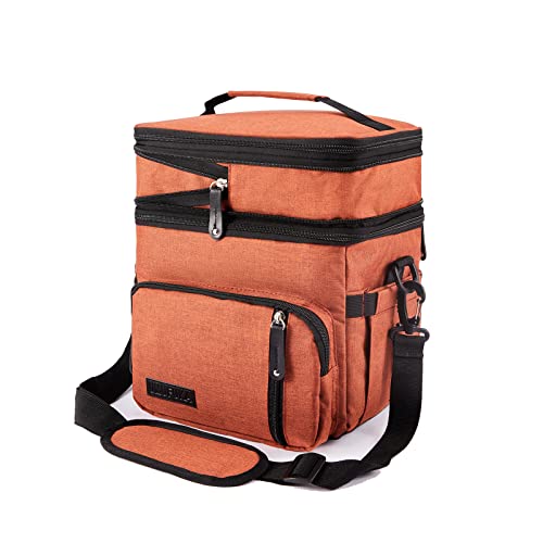Umufuka Men's Double Compartment Lunch Bag, Insulated Lunch Cooler Tote 2 Roomy Large Reusable Water-Resistant Lunch Box (Orange) #TOP7