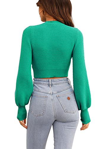 Image of Womens Sexy Crew Neck Cropped Sweaters Knit Long Sleeve Crop Tops Pullover
