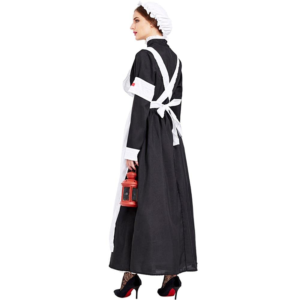 Nun pielęgniarka kostium z fartuchem czapka mankiet pierścień cosplay Halloween Boże Narodzenie przyjęcie strój dla kobiet (XL)