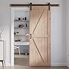 FREDBECK 30in x 84in Sliding Barn Door with 5FT Barn Door Hardware Kit Included Wood K Shape Solid Natural Spruce Panel Need to Assembly