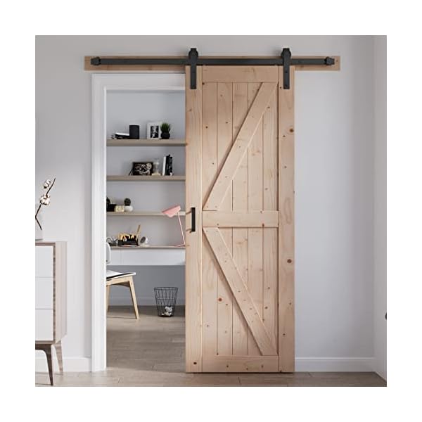 FREDBECK 30in x 84in Sliding Barn Door with 5FT Barn Door Hardware Kit Included Wood K Shape Solid Natural Spruce Panel Need to Assembly