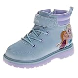 Josmo Frozen Boots for Girls MidCalf Zipper and Strap Closure - Anna and Elsa Workboot Construction Boot Trekking Walking Hiking Climbing - Light Blue (Size 8 Toddler)