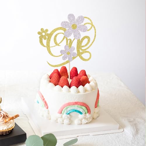VQOUZVSR Decoración para tarta de margaritas blancas, decoración para tarta de primer cumpleaños