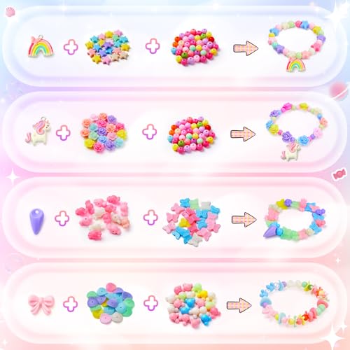 UPDOKIT Geschenk für Mädchen, 2 Boxen Perlen zum Auffädeln Kinder, DIY Armbänder Selber Machen Craft Set… – Ansicht 5