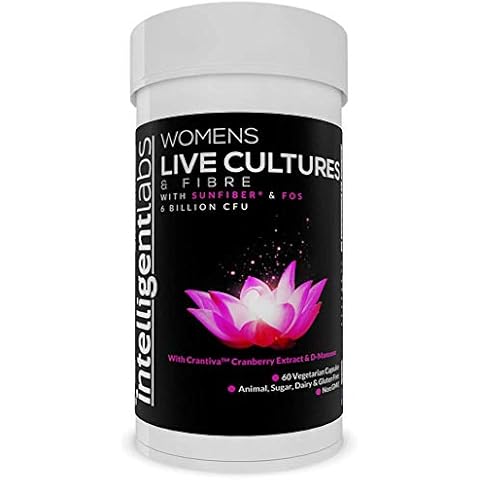 Women's Live Cultures and Fibre by Intelligent Labs, with Sunfiber & FOS, Crantiva Cranberry Extract & D-Mannose, 6 Billion CFU Live Cultures, 60 Vegetarian Capsules Cover